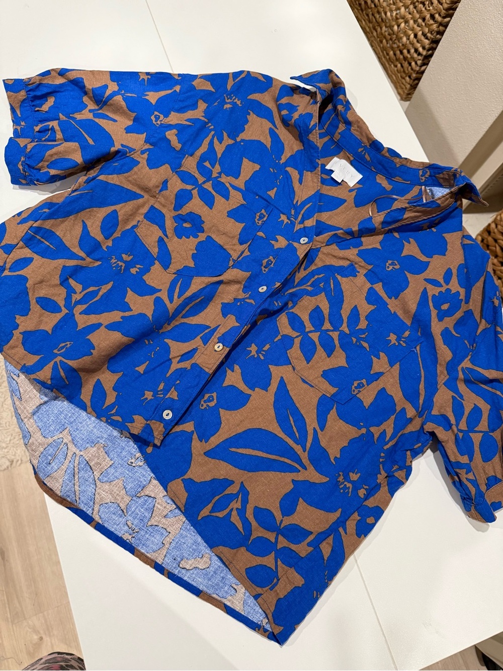 Women’s Blue Floral Casual Button-Down Shirt